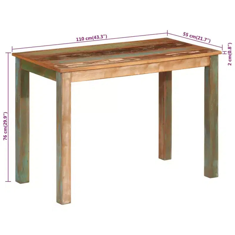 vidaXL Dining Table - Solid Wood Reclaimed, Multicolour Finish, Vintage Rectangular Design, 43.3x21.7x29.9 for Home, Kitchen, Meal Area