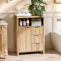 VINGLI Fluted Bathroom Floor Storage Cabinet with Fluted Door 3 Drawers,Modern Short Bathroom Storage Cabinet, Natural Oak Color