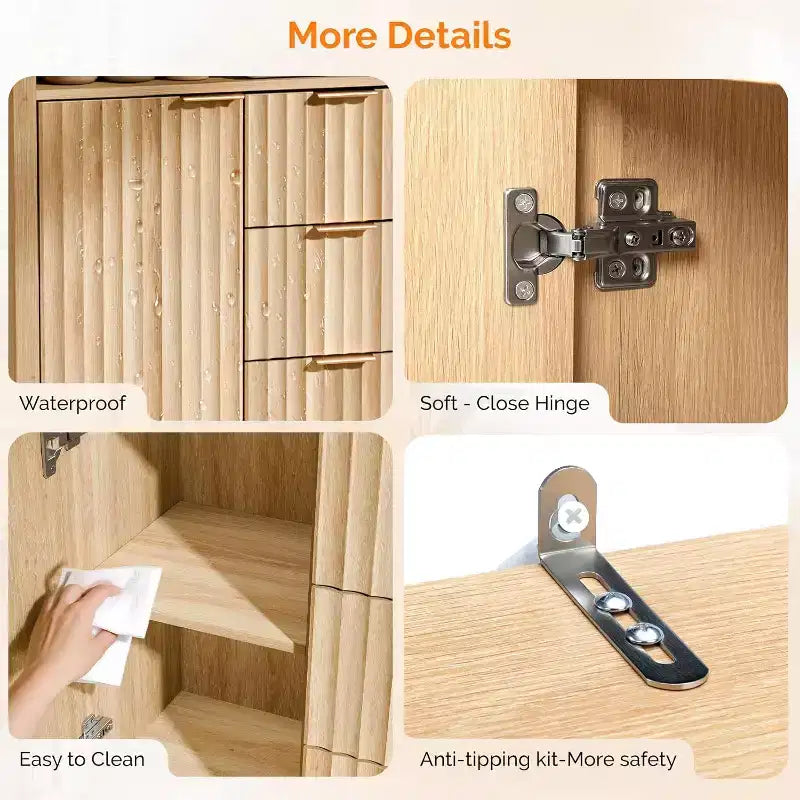 VINGLI Fluted Bathroom Floor Storage Cabinet with Fluted Door 3 Drawers,Modern Short Bathroom Storage Cabinet, Natural Oak Color