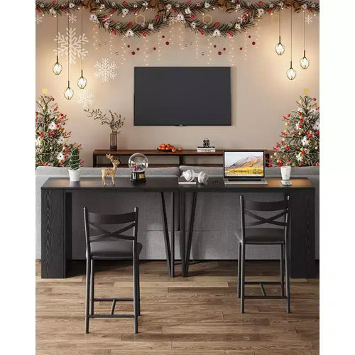Bar Table Set with Flip Top Extension, Storage Shelves, Upholstered Chairs, Dining Table Set for Small Space