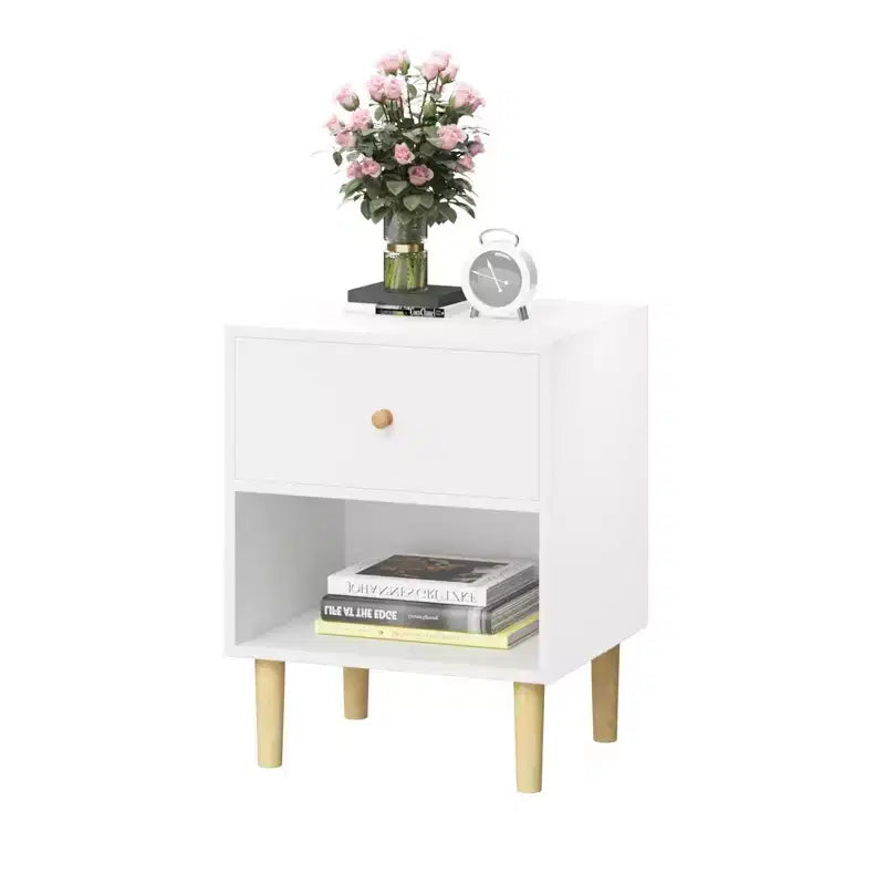 23.22''H Wooden Nightstand with One Drawer One Shelf for Kids, Adults, White