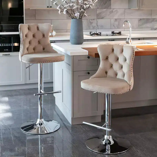 Bar Stools Set of 2 Armless 360 Swivel Barstools Adjusatble Height 22-25 in Velvet Modern Kitchen Counter Height Bar Stools with Silver Plated