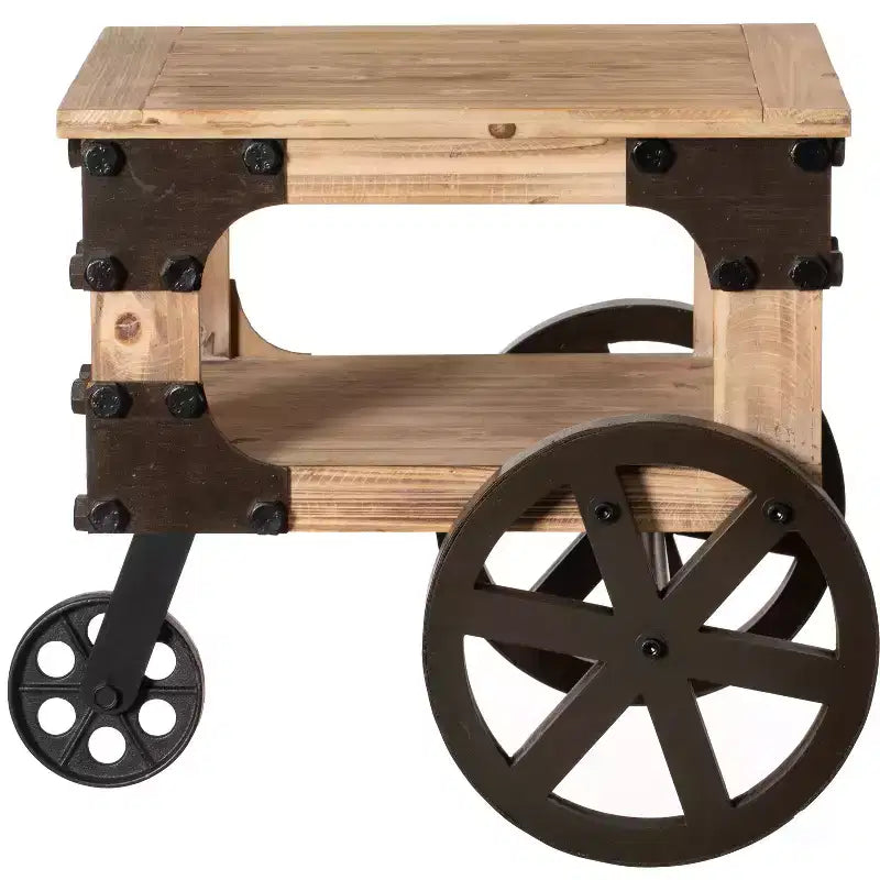 Vintiquewise Farmhouse Wagon-Style End Table with Storage Shelf & Rolling Wheels Vintage Wood Accent Table for Living Room Bedroom or Entryway